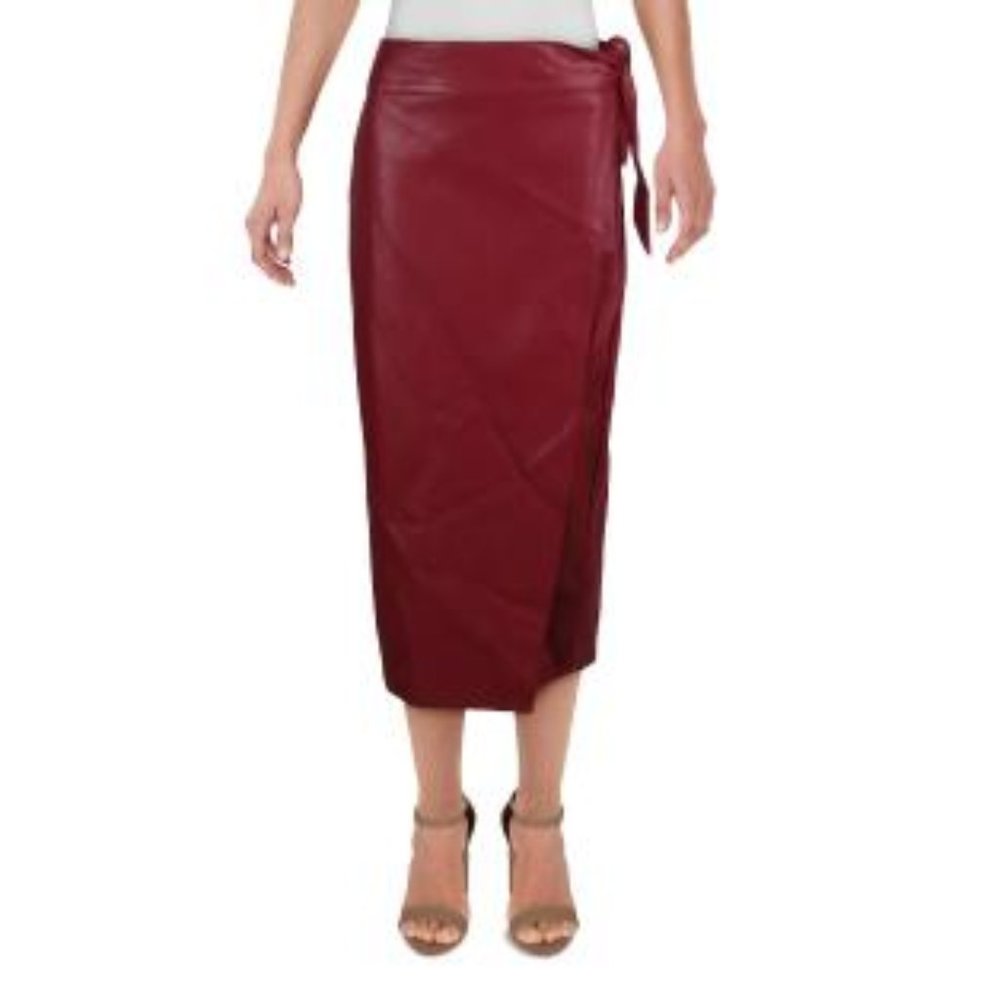 Gracia Women's Faux Leather MIDI Wrap Skirt
